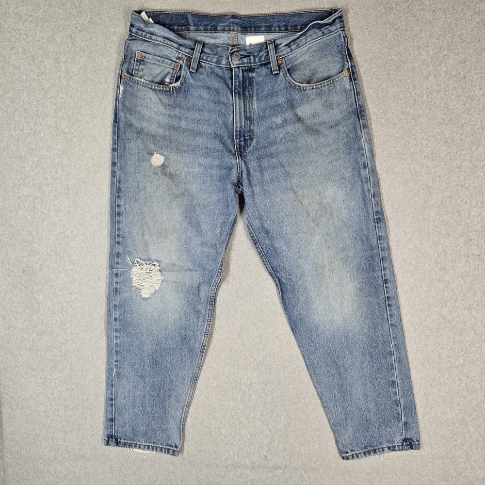 Levi's 550 92 Men Jeans 34X30 Blue Denim Relaxed Tapered 28" Inseam Distressed